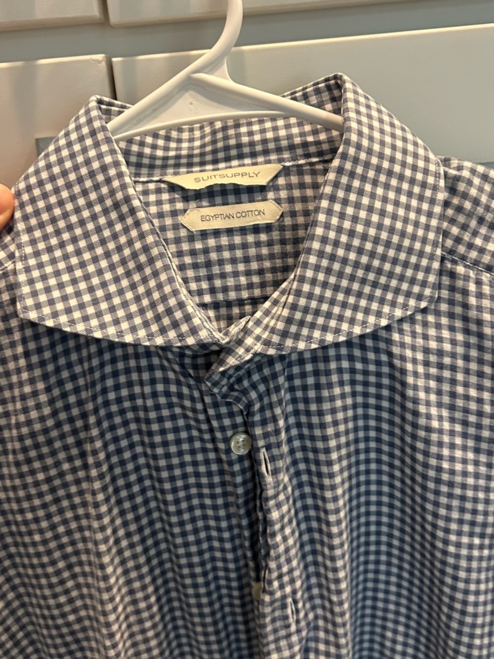 Suitsupply Blue and White Gingham Dress Shirt
